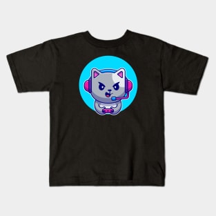 Cute Cat Gaming Cartoon Kids T-Shirt